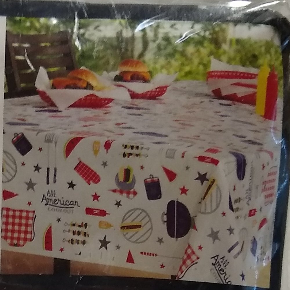 NEW BBQ Themed Oblong Vinyl Table-Cloth Perfect for Outdoor Picnic